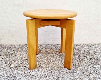 Mid Century Modern Wooden Stool / Solid Wood Chair / Vintage / Brown Chair / Klingnau Ag Stuhl und Tischfabrik / Switzerland / 1980s / '80s