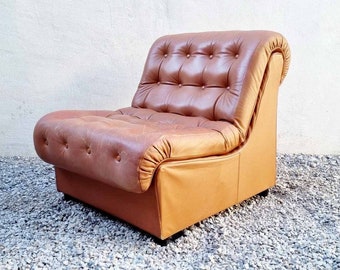 Mid Century Modern Sofa by Meblo / Model Fjord / Yugoslavian Design / Brown Leather Lounge Chair / Brown Easy Chair / Yugoslavia /1970 /'70s