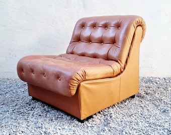 Mid Century Modern Sofa by Meblo / Model Fjord / Yugoslavian Design / Brown Leather Lounge Chair / Brown Easy Chair / Yugoslavia /1970 /'70s