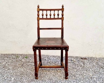 Neo Baroque Chair / Wooden Walnut Chair / Carved Wooden Chair / Unique Chair / Leather Seat / Rare Chair /Brown Chair /Made in Austria /1890