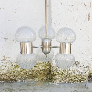 Mid Century Murano Glass Ceiling Lamp / Large Atomic Chandelier / Ceiling Light / Space Age Lighting / Mazzega / Italy / 1970 / &#39;70s