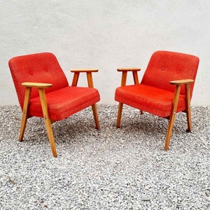 Pair of Mid Century Polish Armchairs / Model 366  / Jozef Chierowski / Easy Chairs / Living Room Furniture / Retro Chairs / Poland / 1960s