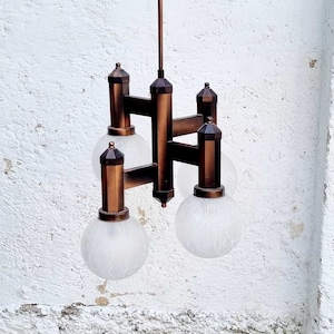 Mid Century Modern Ceiling Lamp / Four Arms Chandelier / Metal & Glass / Vintage Lighting / Lighting / Vintage Chandelier / Yugoslavia /&#39;70s