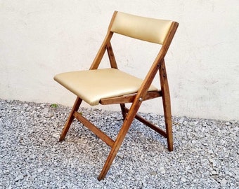 Mid Century Modern Folding Wooden Chair / Model Eden / Design by Gio Ponti / Produced by Stol Kamnik / Reupholstered Chair / 1960s / '60s