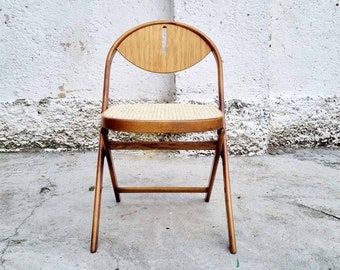 Mid Century Folding Wooden Chair / Achille Castiglioni Style / Rattan Chair / Wooden Frame / Italian Design / Office Chair / Italy / '70s