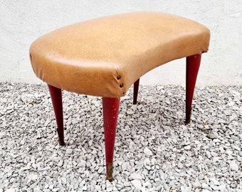 Mid Century Leather Stool / Vintage Ottoman / Home Interior / Brown / Italian Design / Retro Home / Retro Stool / Retro Ottoman / Italy/'60s