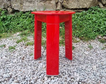 Vintage Trio Stool by Olaf Von Bohr for GEDY / Red Retro Side Table / Mid Century Modern Stool / Red Plastic Table / Italy / 1970 / '70s