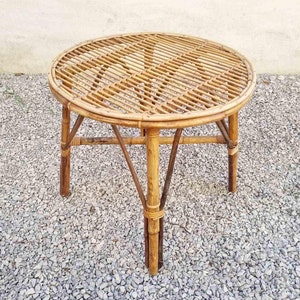 Vintage Bamboo Table / Mid Century Rattan Coffee Table / Bamboo Side Table / Round Table / Bamboo Table / Home / Bohemian / Italy / &#39;60s