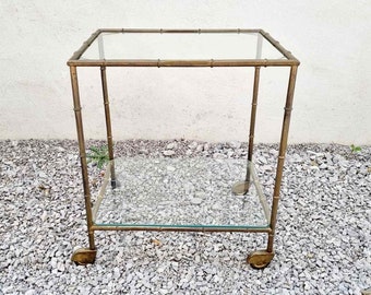 Vintage Gold Brass Coffee Table / Faux Bamboo Side Table / Maison Jansen style / Vintage End Table / Brass & Glass / France / 1960s / '60s