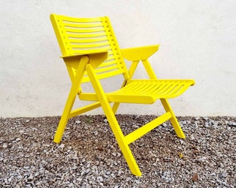 Mid Century Modern Folding Easy Chair / Vintage Lounge Armchair / Model Rex / Design by Niko Kralj / MOMA / Yellow / Yugoslavia /1970s /'70s