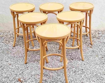 1 of 6 Vintage Bentwood Bar Stool / Thonet Style Chairs / Thonet Style Stools / Wooden Stools / Brown Bar Chairs / Italy / 1980 / &#39;80s