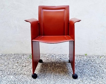Mid Century Modern Leather Armchair / Model Solaria by Arrben Italy / Red Armchair / Metal Chair / Leather Chair / Office Chair /Italy /'70s