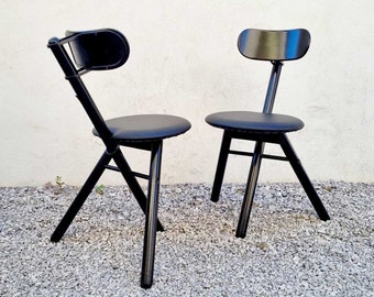 1 of 2 Postmodern Folding Chair / Model Trio / Design by Roberto Lucci and Paolo Orlandini for Calligaris Italy / Metal Chairs / 1980 / &#39;80s