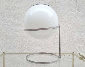 Mid Century Glass Table Lamp / Vintage Bedside Lamp / Desk Lamp / Glass Metal Lamp / Globe Glass Light / Space Age Lighting / Italy / '70s