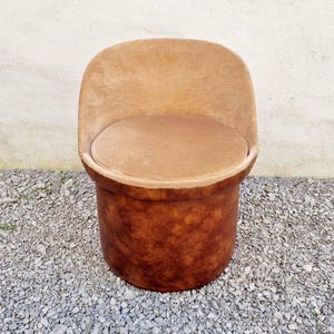 Mid Century Brown Leather Ottoman / Vintage Backrest Stool / Brown Leather Chair / Italian Design / Storage Stool / Chairs / Italy / &#39;80s