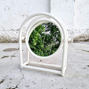 Mid Century Table Mirror / Retro Cosmetic Desk Mirror / Vanity Desk Mirror / Home Decor / Retro Home / White Wooden Mirror / Italy / '70s