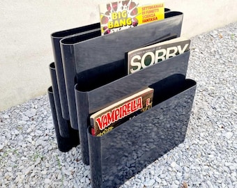 Mid Century Modern Magazine Rack / Model 4675 / Kartell / Designed by Giotto Stoppino / Black / Retro Holder / Home Decor / Italy / '70s