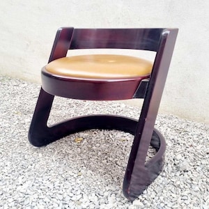Rare Mid Century Stool / Willy Rizzo Design / Produced by Mario Sabot / Wood and Faux Leather / Wooden Chair / Lacquered Chair / Italy /&#39;70s