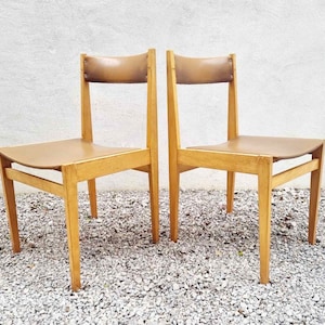 Pair of Vintage Dining Chairs / Mid Century Chairs / Brown Faux Leather Chairs / Dining Room Furniture / Stol Kamnik Yugoslavia / &#39;70s