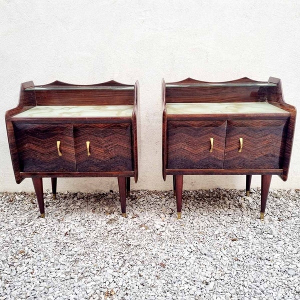 Pair of Mid Century Modern Nightstands / Vintage Polished Bedside Tables / Polished Furniture / Vinterior / Bedside Stands / Italy / '60s