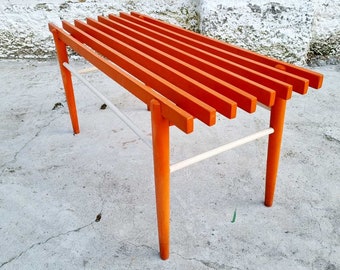 Vintage Wooden Side Table / Mid Century Bench / Coffee Table / Scandinavian Design / Vintage Bench / Italy / Orange Bench / 1960 / '60s