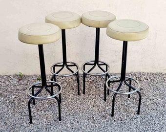 1 of 4 Mid Century Modern Bar Stool /  Vintage Bar Stools / Retro Chairs / Metal and Leather / Yugoslavian Design / Yugoslavia / 1970s /'70s