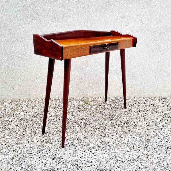 Console de salle d'entrée du milieu du siècle / Style Carlo de Carli / Table d'appoint avec tiroir / Console en placage de bois / Table vintage / Italie / 1950 / '50s