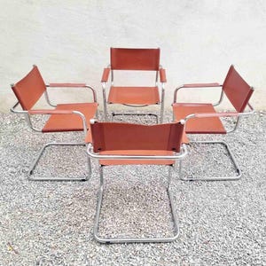 1 von 4 Mid Century Modern Mart Stam Freischwinger Stuhl / Bürostühle / Esszimmerstühle / Bauhaus / Retro Stühle / Kunstleder / Italien / 70er Jahre