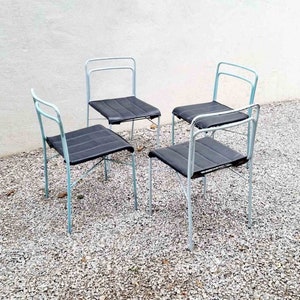 Set of 4 Mid Century Chairs / Cidue Italy / Patio Chairs / Dining Chairs / Leather and Steel Chairs / Retro Chairs / Italy / 1970 / &#39;70s