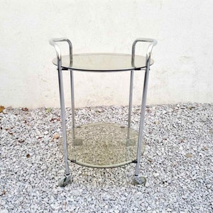 Mid Century Glass Serving Trolley / Bar Cart / Mid Century Side Table / Glass Cart / Vintage Bar Cart / Metal and Glass Cart / Italy / '60s image 1