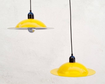 Pair of Mid Century Lamps / Hanging Lamps / Stilnovo Yellow Enamel Lampiatta Pendant Lamps by Jonathan De Pas & Donato D'Urbino /Italy /'60s