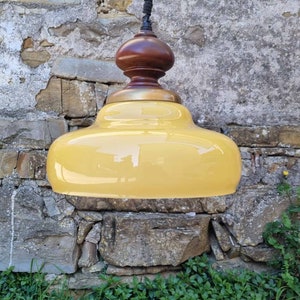 Mid Century Glass Pendant Lamp / Retro Yellow Vintage Glass Ceiling Lamp / Hanging Light / Space Age / Retro Light / Yugoslavia / 1970 /'70s zdjęcie 1