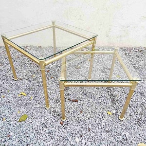Vintage Gold Nesting Coffee Tables / Living Room Side Tables / Set of Two Coffee Tables / Metal & Glass / Italian Design / Italy / 1980/‘80s
