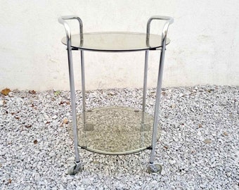 Mid Century Glass Serving Trolley / Bar Cart / Mid Century Side Table / Glass Cart / Vintage Bar Cart / Metal and Glass Cart / Italy / '60s