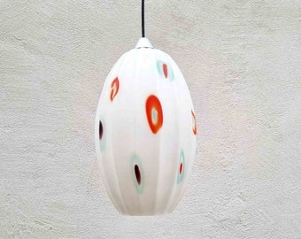 Mid Century Murano Glass Plafondlamp / Vintage Milky Glass Dot Hanglamp / Dino Martens Style voor Toso /Murano Glass /Italy /1970s /'70s