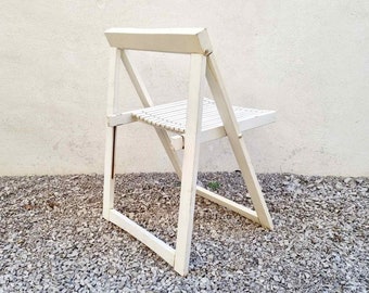 Mid Century Modern Folding Wooden Chair / Design Aldo Jacober Style / Stol Kamnik / Vintage White Folding Chair / Yugoslavia / 1960s / '60s
