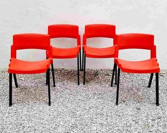 Set of 4 Vintage Red Black Chair / Model City / Design Lucci & Orlandini / Produced by Lamm Italy / Retro Dining Chairs / Italy /1980s /'80s