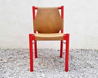 Mid Century Modern Stuhl / Design von Janez Lajovic für Prisank Hotel / Vintage Holz Ledersessel / Brauner Ledersessel / Jugoslawien /'60er Jahre