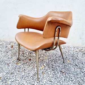 Rare Mid Century Lounge Armchair / Vintage Desk Chair / Brown Leather Chair / Retro Chairs / Living Room Furniture / Italy /1970 / '70s