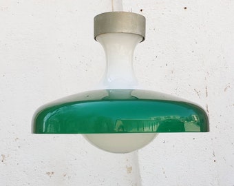 Grote mid century plafondlamp / vintage glas / plexiglas lamp / space age design / Italiaans design / groen / melkachtig glas / Italië / jaren '70