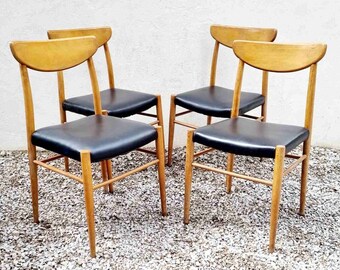 Set of 4 Mid Century Dining Chairs / Scandinavian Design / Wood and Leather Chairs / Wooden Chairs / Italian Design / Italy / 1960 / '60s