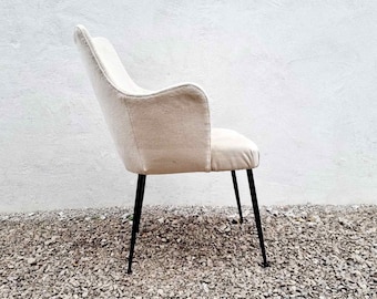 Mid Century Modern White Armchair / White Fabric / Retro Furniture / Original Fabric / White Chair / Italian Design / Italy / 1960s / '60s