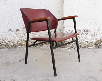 Vintage Lounge Armchair / Mid Century Modern Easy Chair / Dark Red / Shell Armchair / Design Niko Kralj / Stol Kamnik / Yugoslavia / '60s