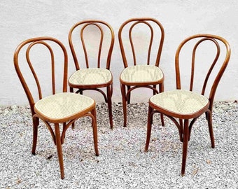 Set of 4 Vintage Thonet Style Dining Chairs / Bentwood and Rattan / Cafe Bistro Chairs / Mid Century Modern /Thonet N.14 Chairs /Italy /'80s