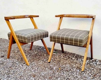 Pair of Mid Century Easy Chairs / Side Chairs / Retro Lounge Chairs / Vintage Chairs / Wooden Chairs / Living Room / Yugoslavia /1960s /'60s