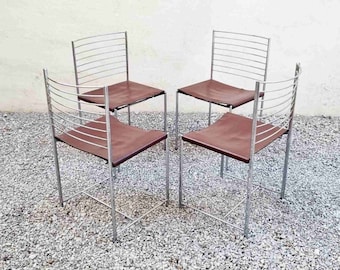 Set of 4 Mid Century Dining Chairs / Cidue Italy / Chairs / Dining Chairs / Leather and Chrome Chairs / Iconic Chairs / Italy / 1970 / '70s