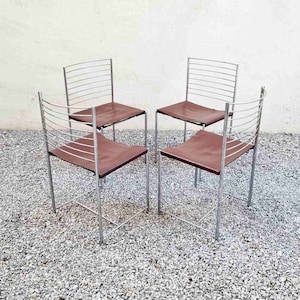 Set of 4 Mid Century Dining Chairs / Cidue Italy / Chairs / Dining Chairs / Leather and Chrome Chairs / Iconic Chairs / Italy / 1970 / &#39;70s