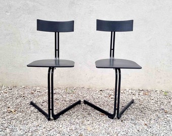 1 von 2 Vintage-Schreibtischstühlen / Modell Vipera / Design von Luca Leonori, hergestellt von Pallucco / schwarze Stühle / Retro-Stühle / Italien / 1980er/80er Jahre