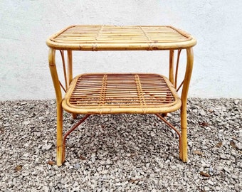 Mid Century Modern Bamboo Coffee Table / Bamboo Side Table / Rattan Bohemian Side Table / Rattan Coffee Table / Italy / 1960s / '60s