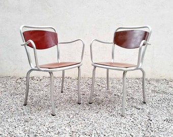 1 van 2 Mid Century B 236 stoel / Design Gastone Rinaldi / Geproduceerd door Rima Italië / Metalen fauteuils / Thuis en op kantoor / Italië / 1951 / '50